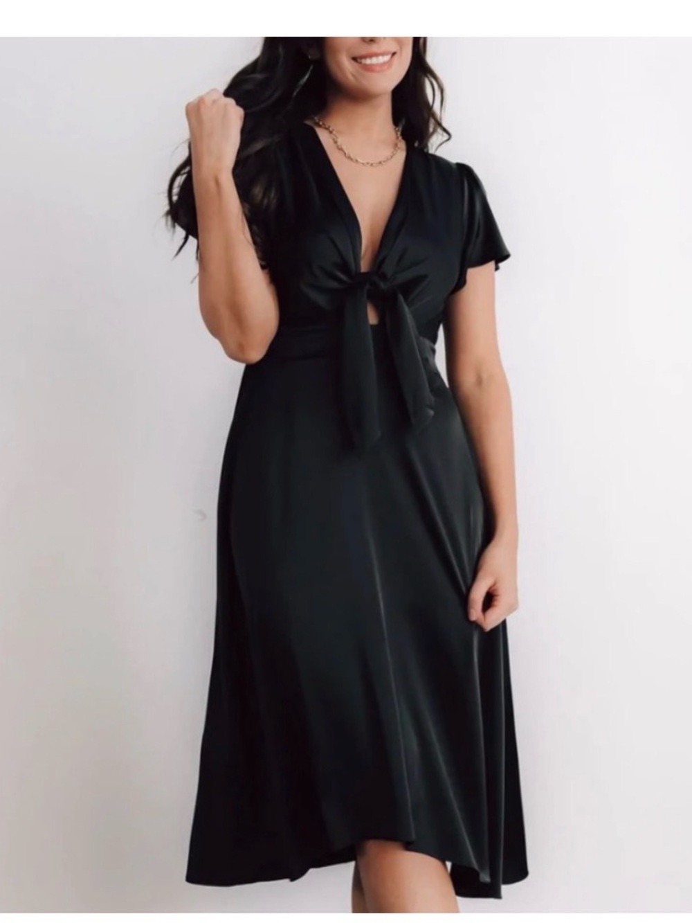 Baltic Born Black Tie-Front Midi Dress